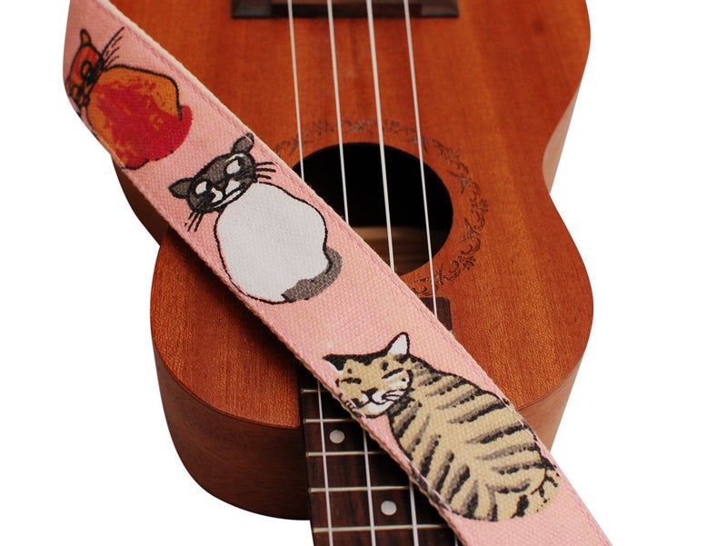 MUSIC FIRST Original Design MISS CAT Soft Canvas & Genuine Leather Ukulele Strap Ukulele Shoulder Strap - Image 4